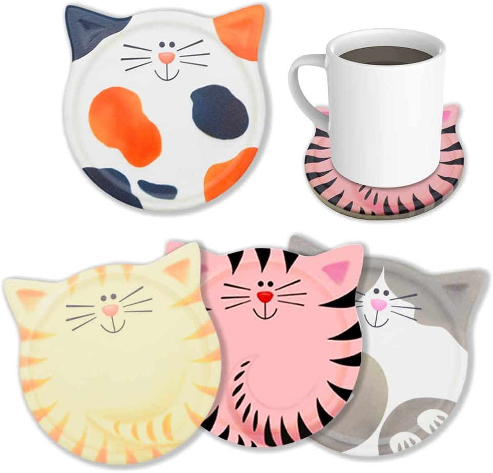 Cat Shaped Ceramic Coasters Set of 4