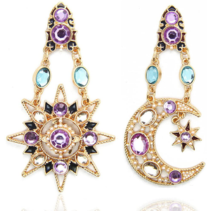 Vintage Sun Moon Crystal Drop Earrings