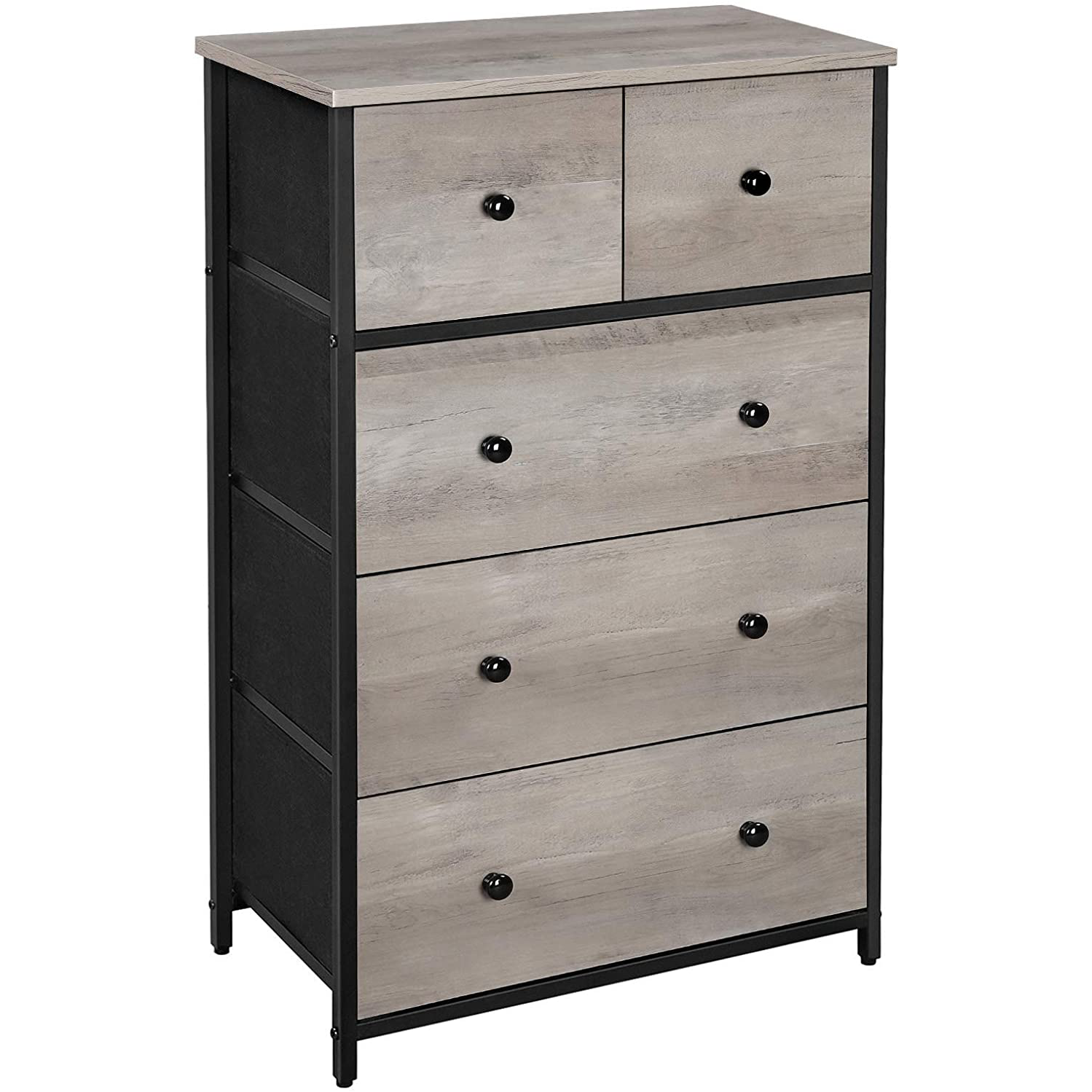 Rustic Storage Dresser Tower with 5 Fabric Drawers