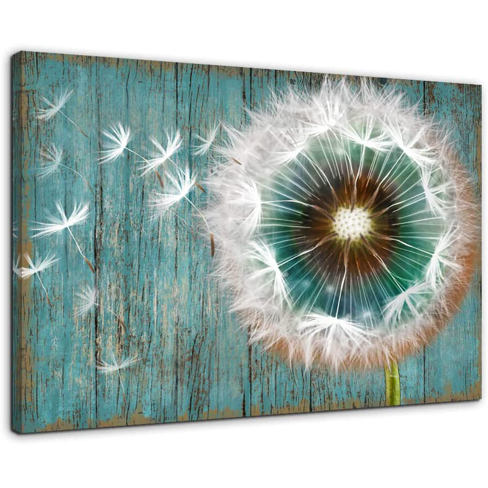 Canvas Wall Art for Rustic Home Decor White Dandelion Green Driftwood Theme Country Wall Decor for Bathroom Bedroom Modern Canvas Prints Artwork for Kitchen Wall Decoration Size 12x16 inches
