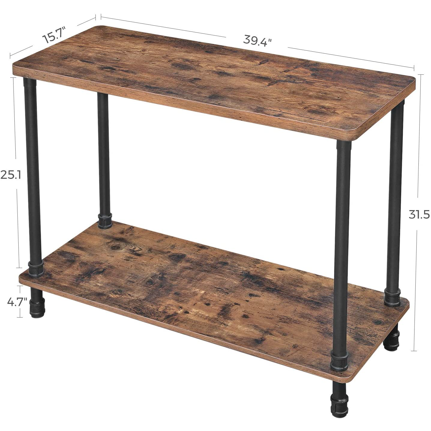 Rustic Brown Pipe Legs Console Table