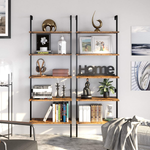 Industrial Bookcase 5 Tier Ladder Shelf, Display Storage Wood Shelves Wall Mounted