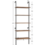 Industrial Bookcase 5 Tier Ladder Shelf, Display Storage Wood Shelves Wall Mounted