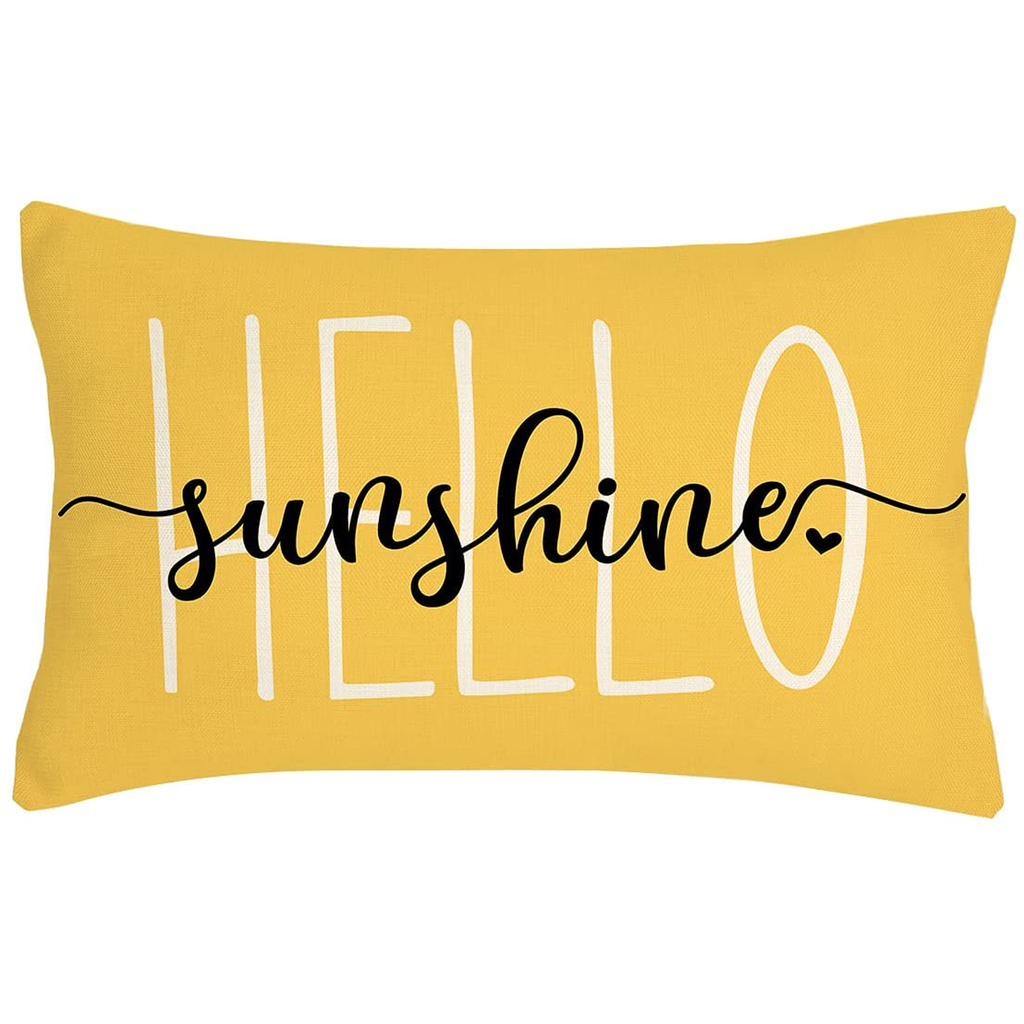 Yellow Spring Summer Farmhouse Hello Sunshine Pillow Cover - 12x20 Inches
