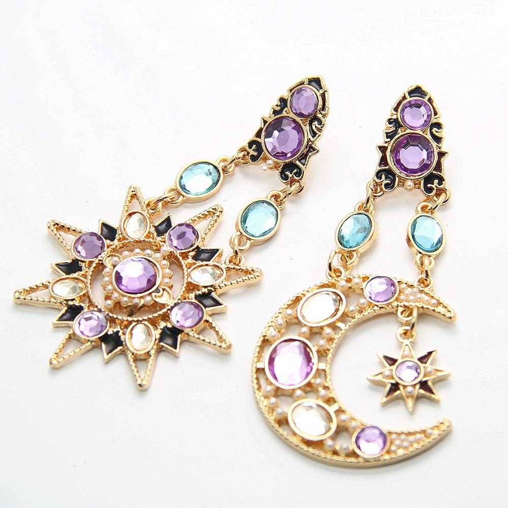Vintage Sun Moon Crystal Drop Earrings