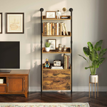 Industrial Bookshelf with 2 Wood Drawers, Wall Mounted 4-Tier Bookcase with Stable Metal Frame
