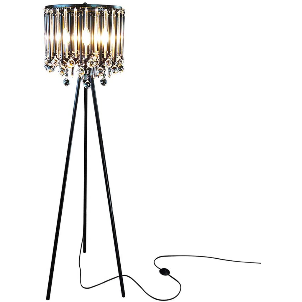 Hsyile Lighting KU300168 Unique Romance Crystal Tripod Floor Lamp Black Suitable for Bedroom,Living Room,Coffee Shop,4 Lights
