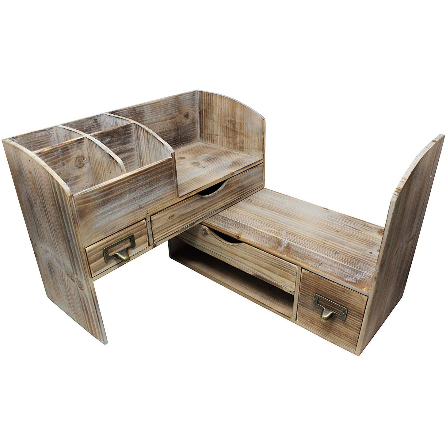 Adjustable Wooden Office Desk Organizer For Desktop, Tabletop, or Counter – Wood Storage Shelf Rack – For Office Supplies, Desk Accessories, or Mail - Barnwood