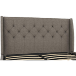 Novogratz Her Majesty Upholstered Linen Bed, Tufted Wingback Design and Wooden Legs, Queen Size - Grey Linen