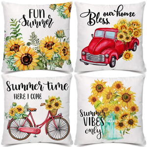 Summer Farmhouse Pillow Covers,18X18 - Set of 4