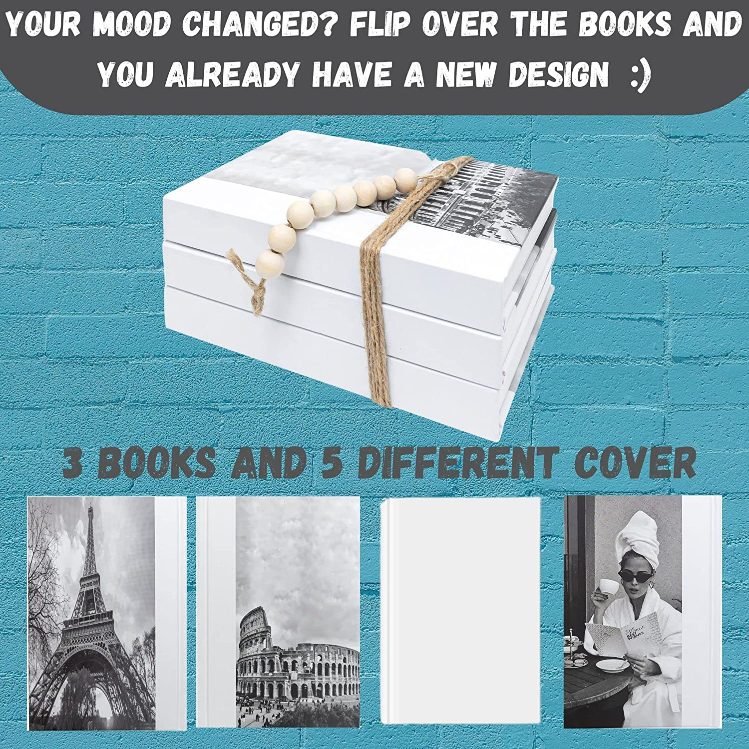 White Decorative Books for Coffee Table Decor. Real Hardcover Journals with Stickers and Decoration- Not Fake Books, Stacked Books, Book Decor for Bookshelf, Display or Shelf Bookends, Farmhouse Book Decor