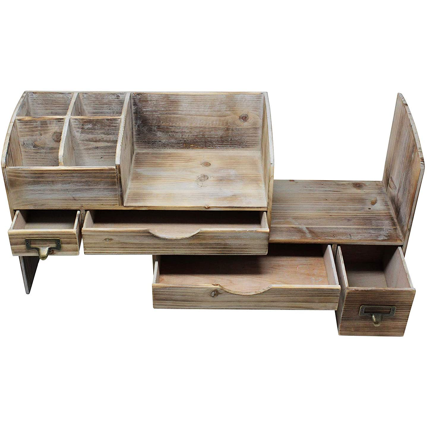 Adjustable Wooden Office Desk Organizer For Desktop, Tabletop, or Counter – Wood Storage Shelf Rack – For Office Supplies, Desk Accessories, or Mail - Barnwood