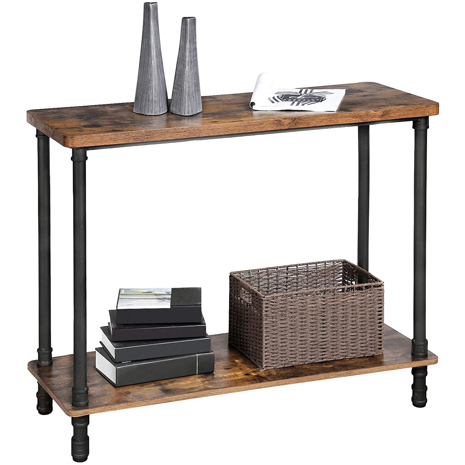 Rustic Brown Pipe Legs Console Table