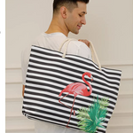 Large Beach Shoulder Flamingo Stripes Handbag