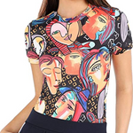Women's Casual Crew Neck Short Sleeve Fitted Graphic T-Shirt Tee Tops